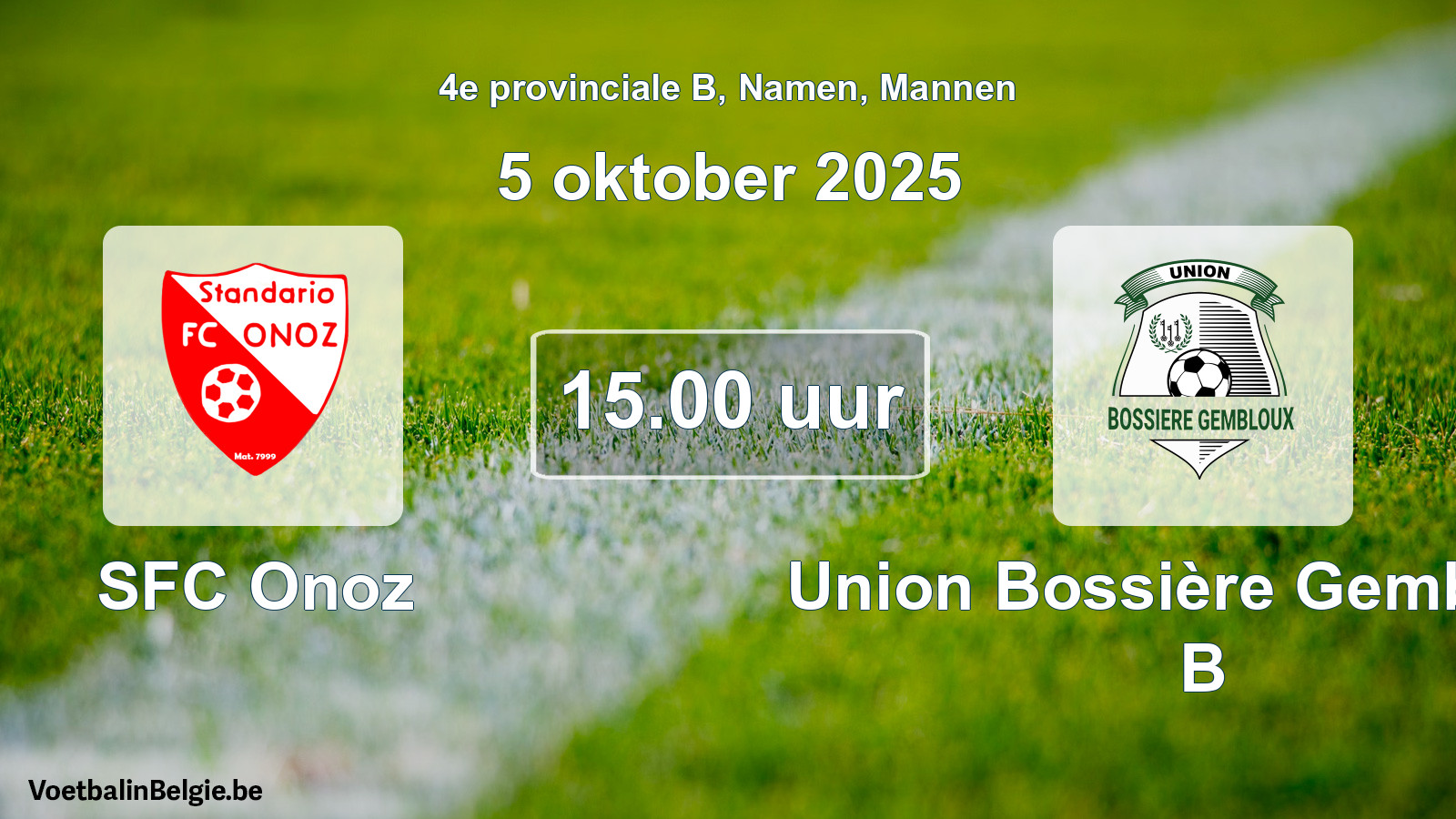 Scheduled match men football: SFC Onoz - Union Bossière Gembloux B (5 October 2025)