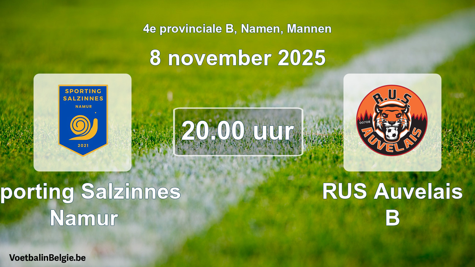 Match prévu football hommes: Sporting Salzinnes Namur - RUS Auvelais B (8 novembre 2025)