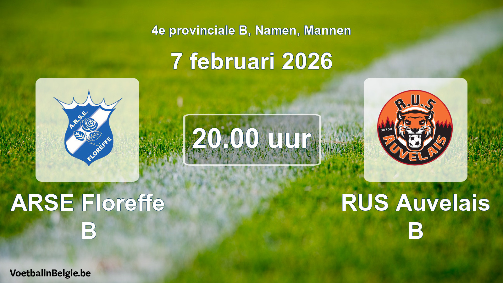 Scheduled match men football: ARSE Floreffe B - RUS Auvelais B (7 February 2026)