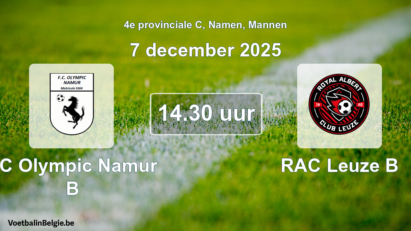 Scheduled match men football: FC Olympic Namur B - RAC Leuze B (7 December 2025)