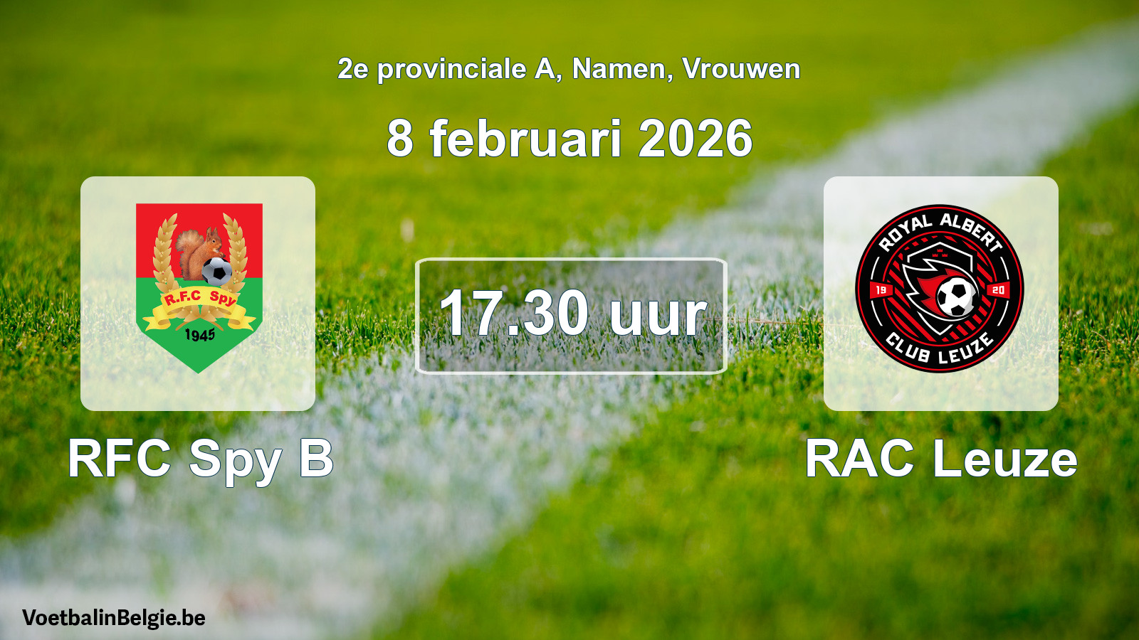 Scheduled match women football: RFC Spy B - RAC Leuze (8 February 2026)