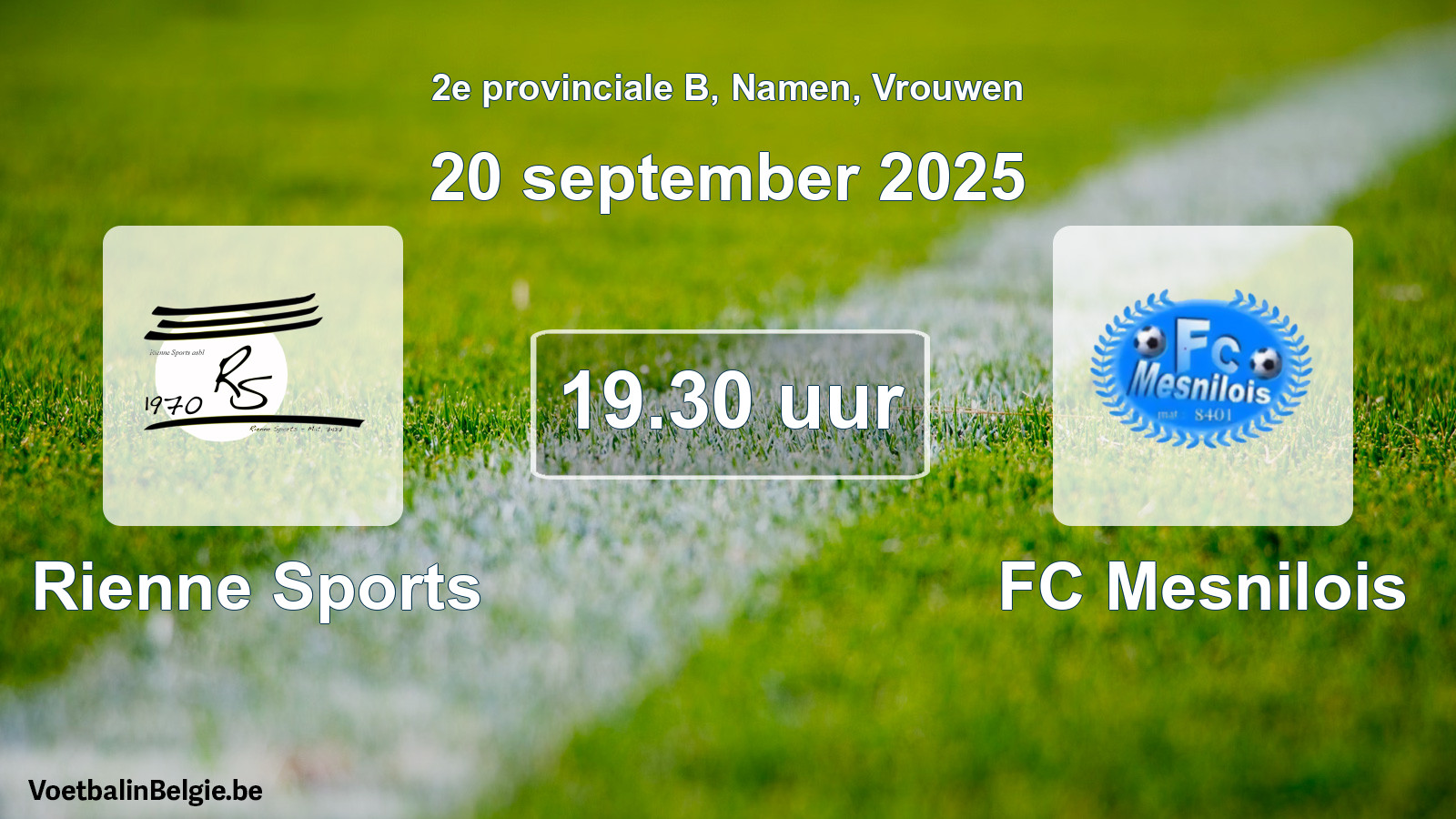 Geplande wedstrijd vrouwenvoetbal: Rienne Sports - FC Mesnilois (20 september 2025)