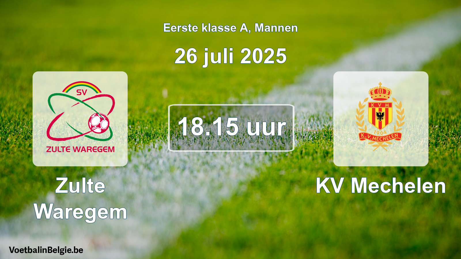 Match prévu football hommes: Zulte Waregem - KV Mechelen (26 juillet 2025)
