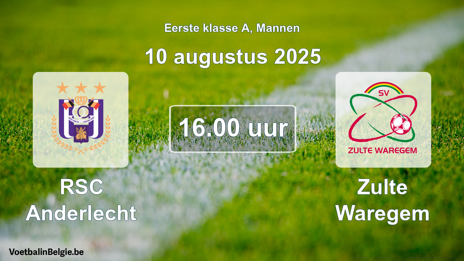 Match prévu football hommes: RSC Anderlecht - Zulte Waregem (10 août 2025)