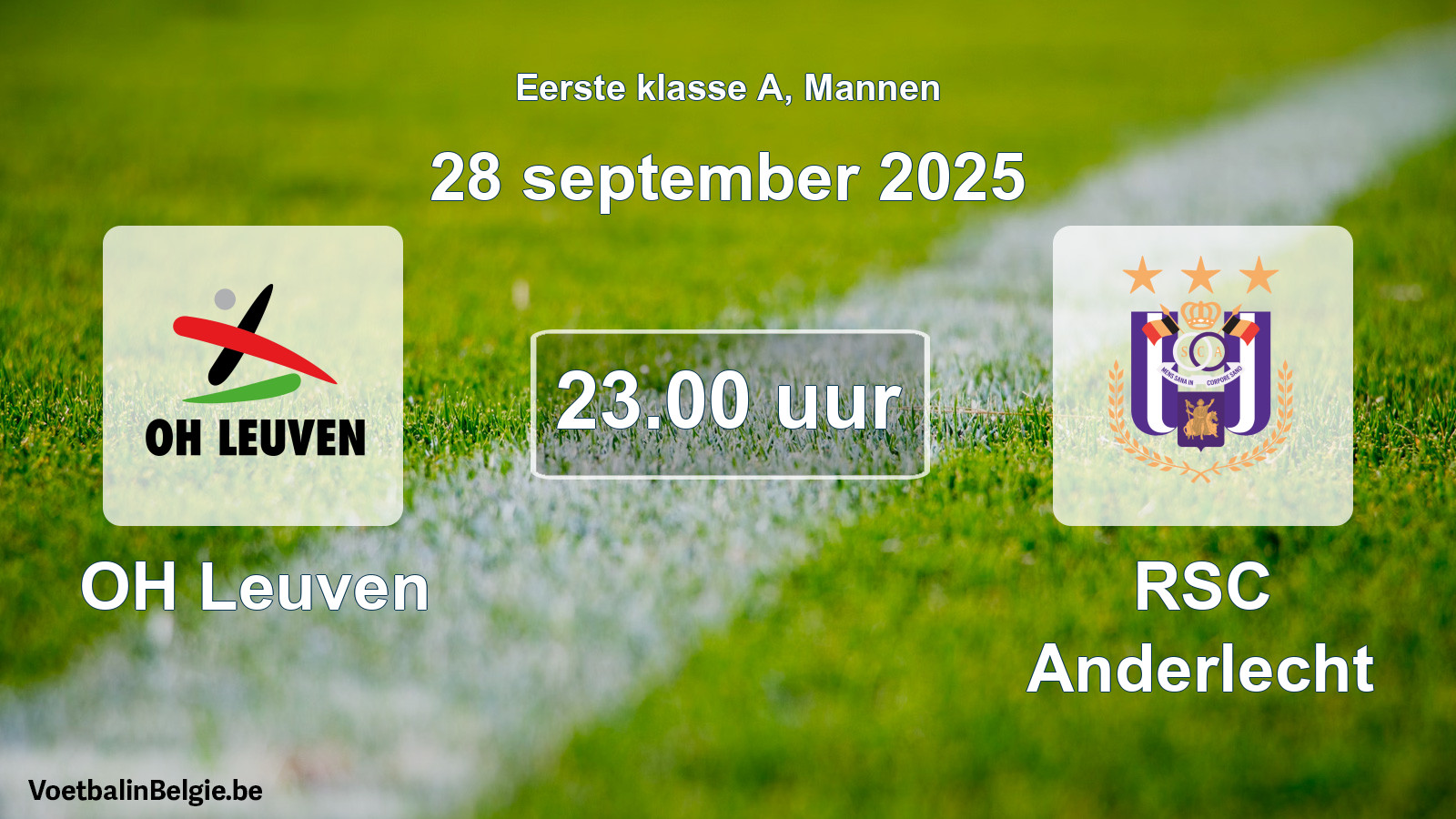 Match prévu football hommes: OH Leuven - RSC Anderlecht (28 septembre 2025)