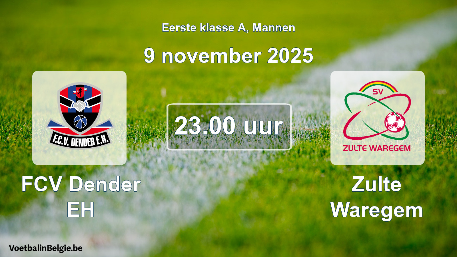 Match prévu football hommes: FCV Dender EH - Zulte Waregem (9 novembre 2025)