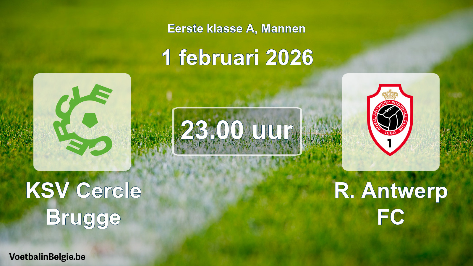 Match prévu football hommes: KSV Cercle Brugge - R. Antwerp FC (1 février 2026)