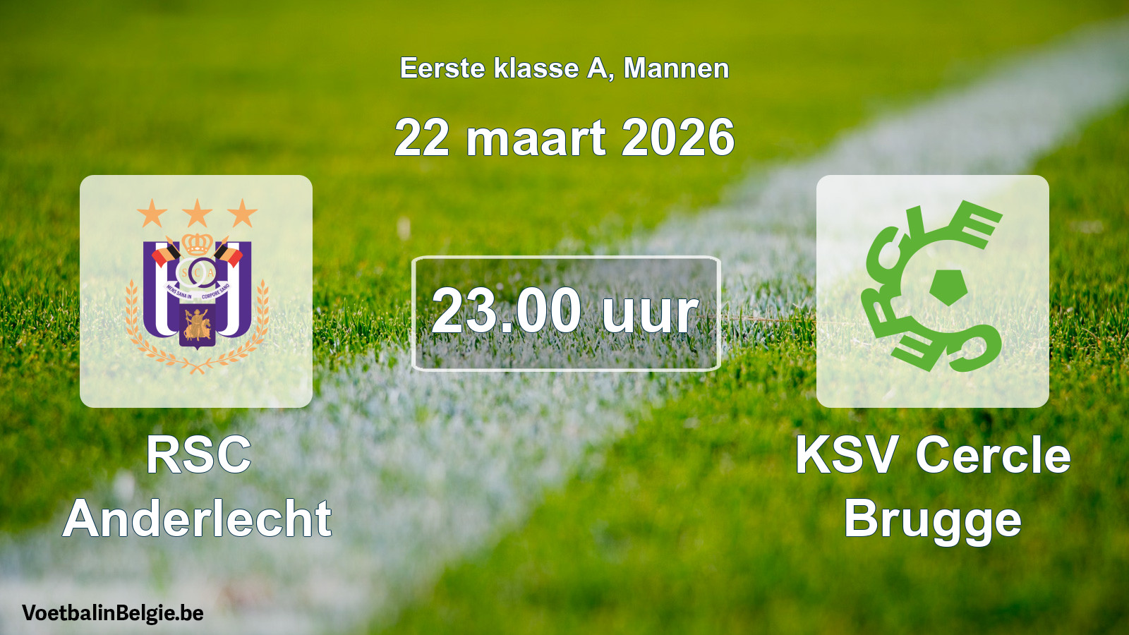Match prévu football hommes: RSC Anderlecht - KSV Cercle Brugge (22 mars 2026)