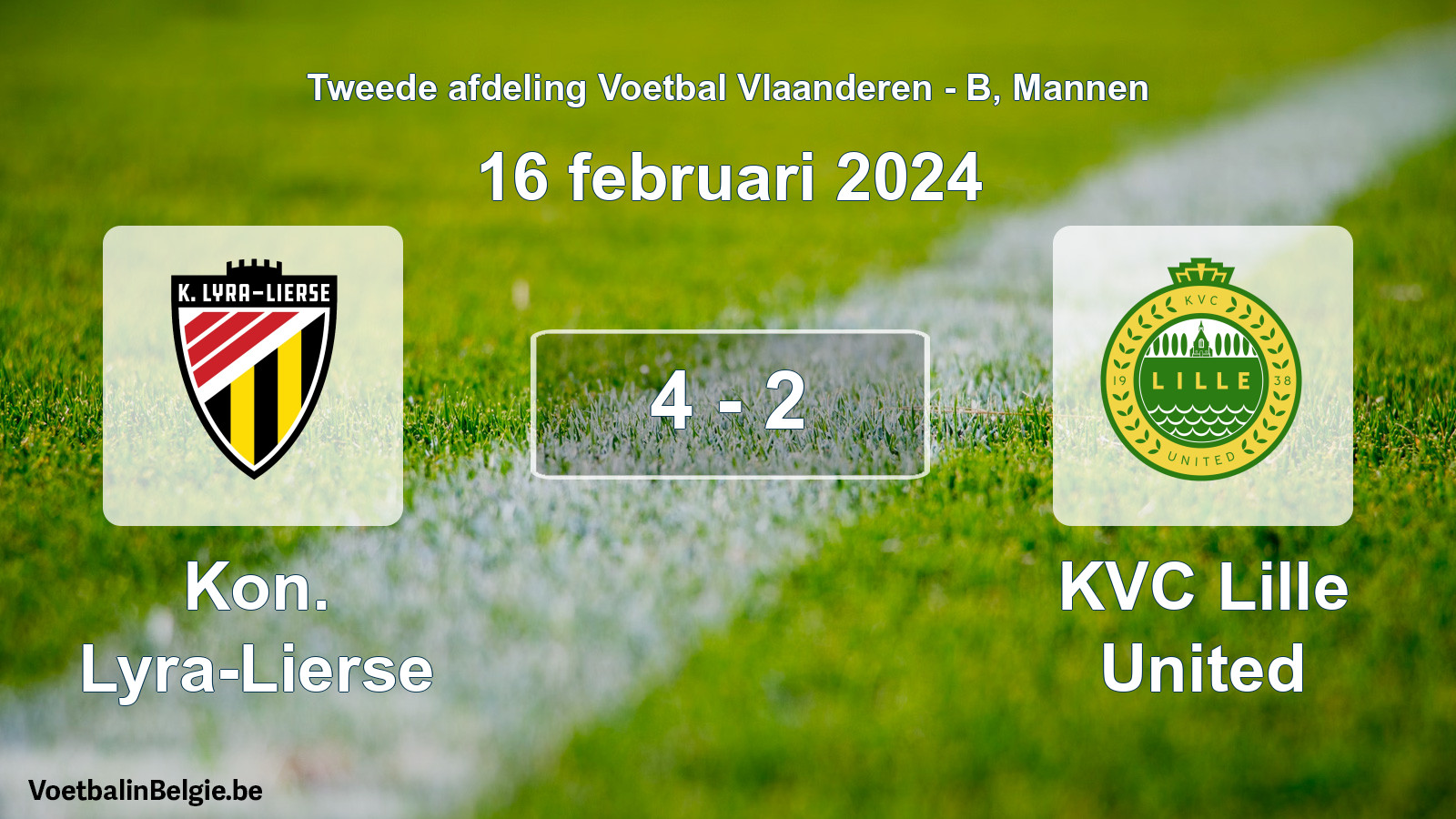 Gespeelde wedstrijd mannenvoetbal: Kon. Lyra-Lierse - KVC Lille United 4 - 2 (16 februari 2024)