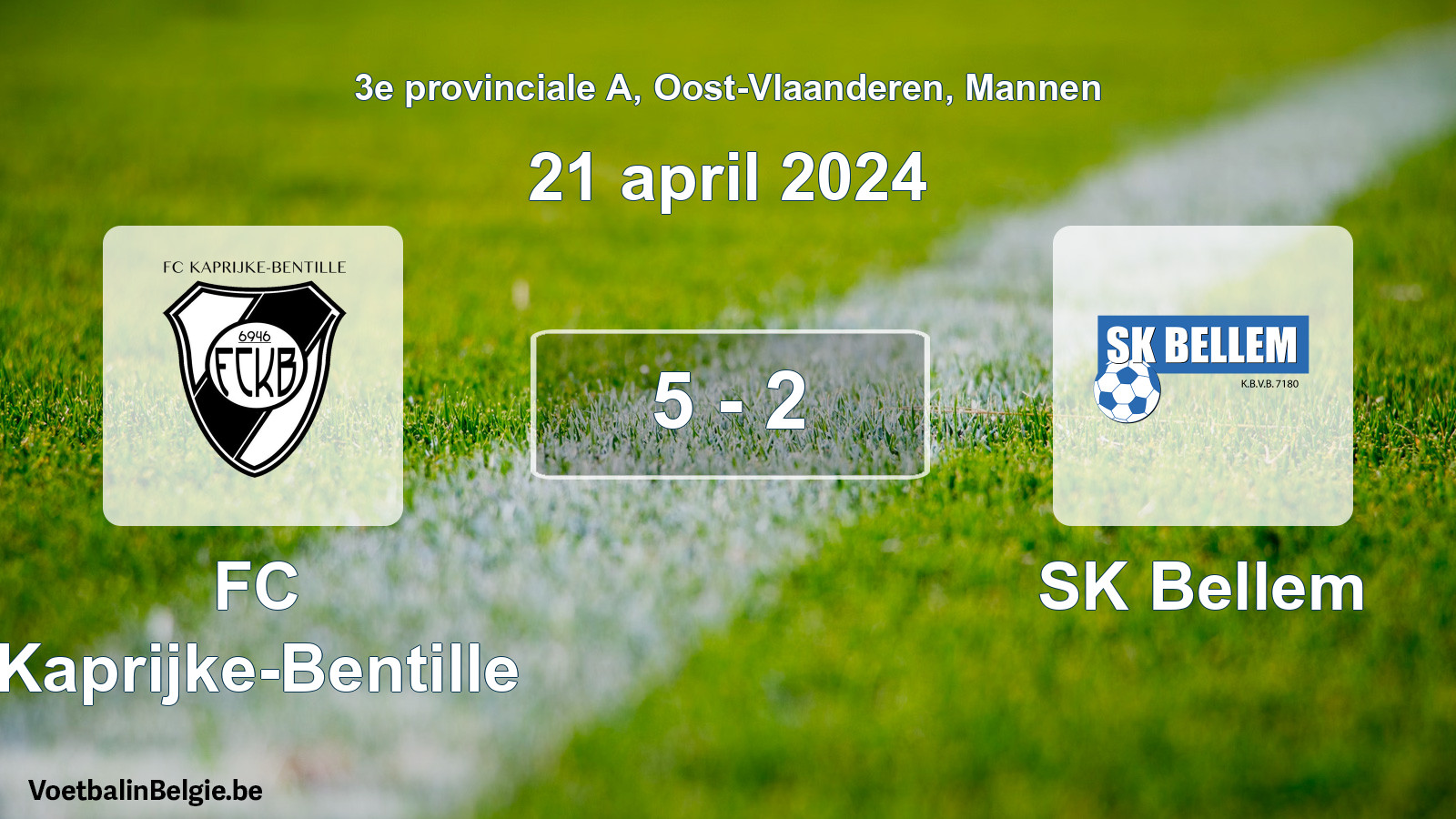 Gespeelde wedstrijd mannenvoetbal: FC Kaprijke-Bentille - SK Bellem 5 - 2 (21 april 2024)
