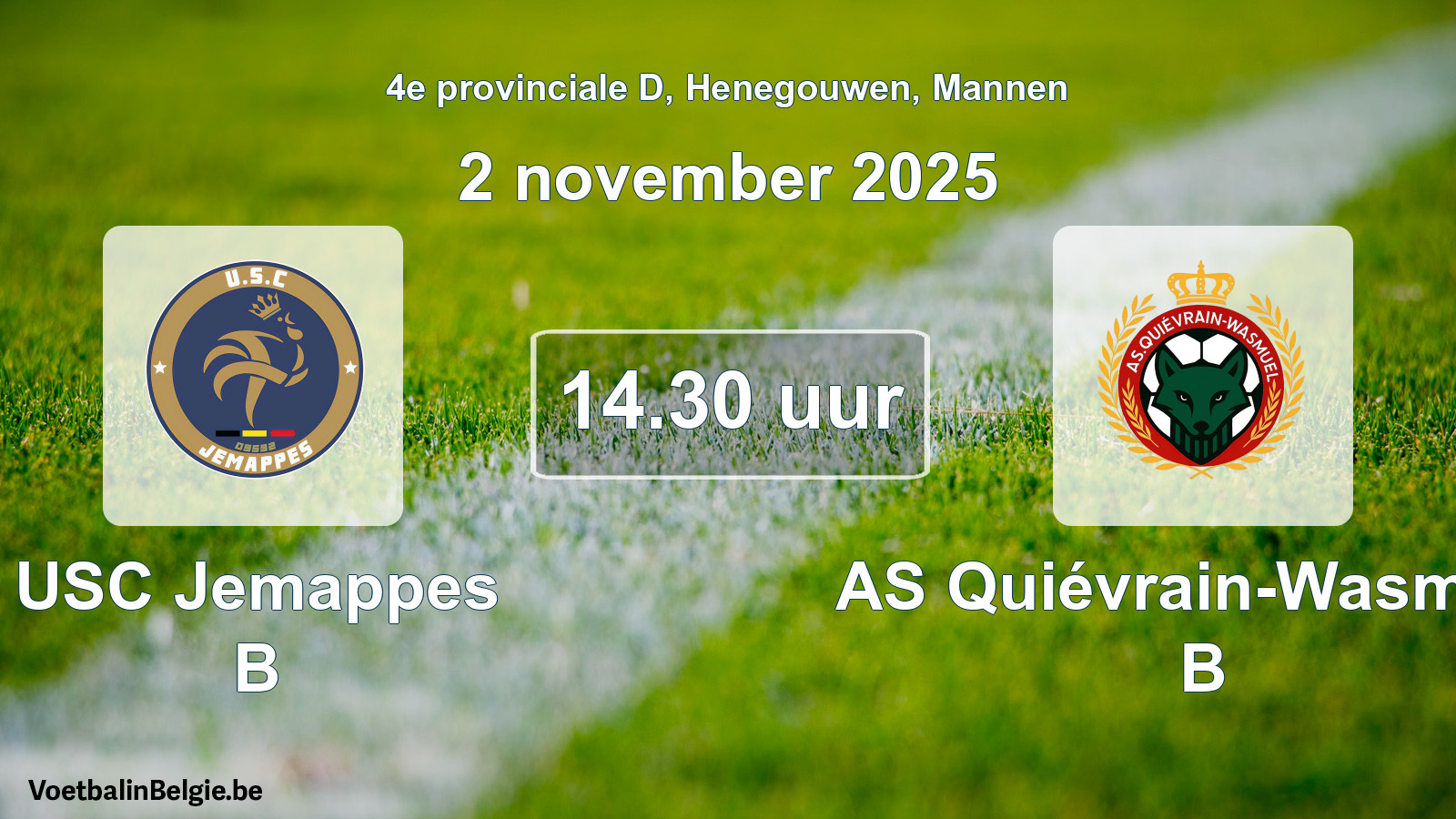 Geplande wedstrijd mannenvoetbal: USC Jemappes B - AS Quiévrain-Wasmuël B (2 november 2025)