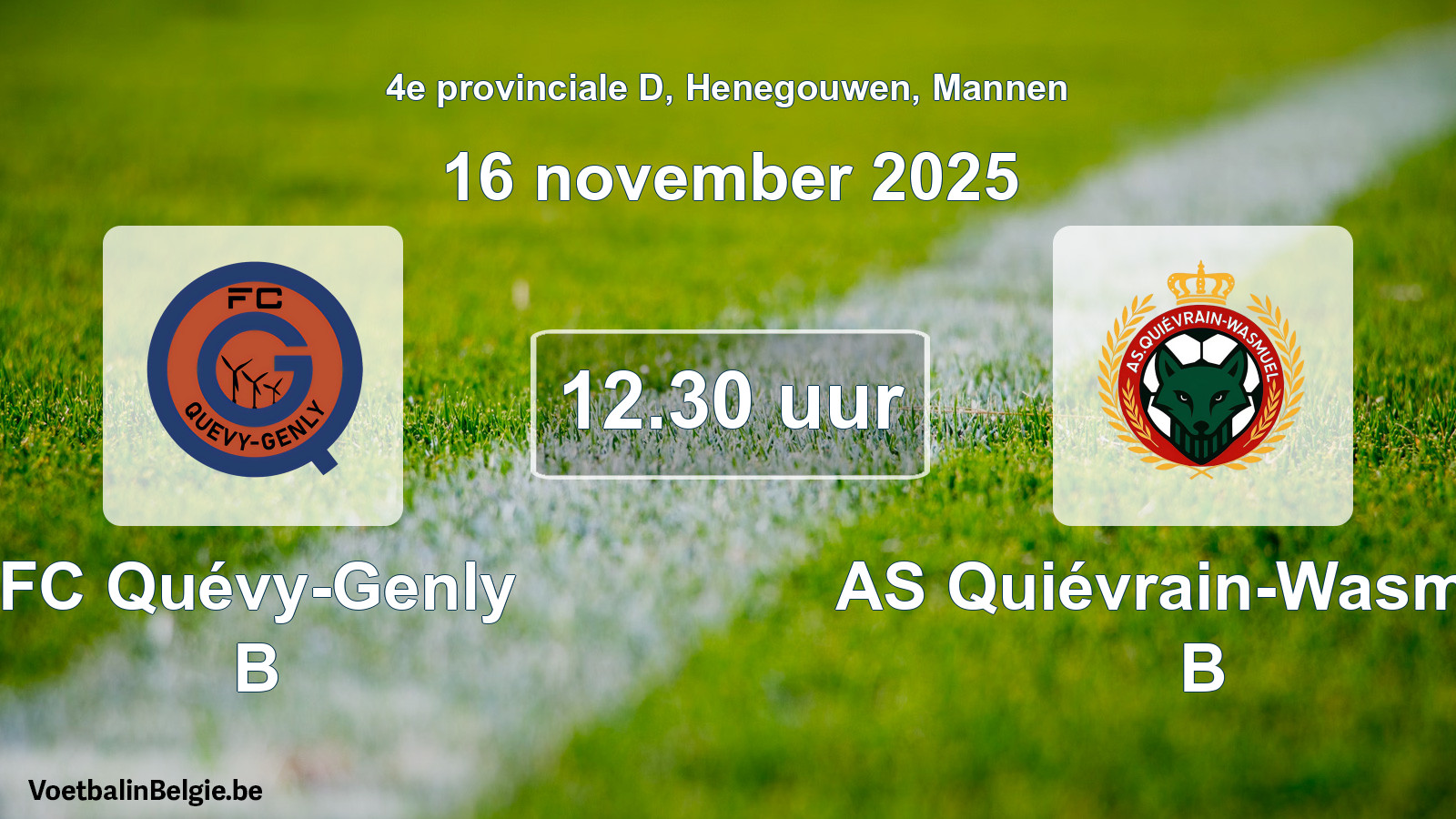 Geplande wedstrijd mannenvoetbal: FC Quévy-Genly B - AS Quiévrain-Wasmuël B (16 november 2025)