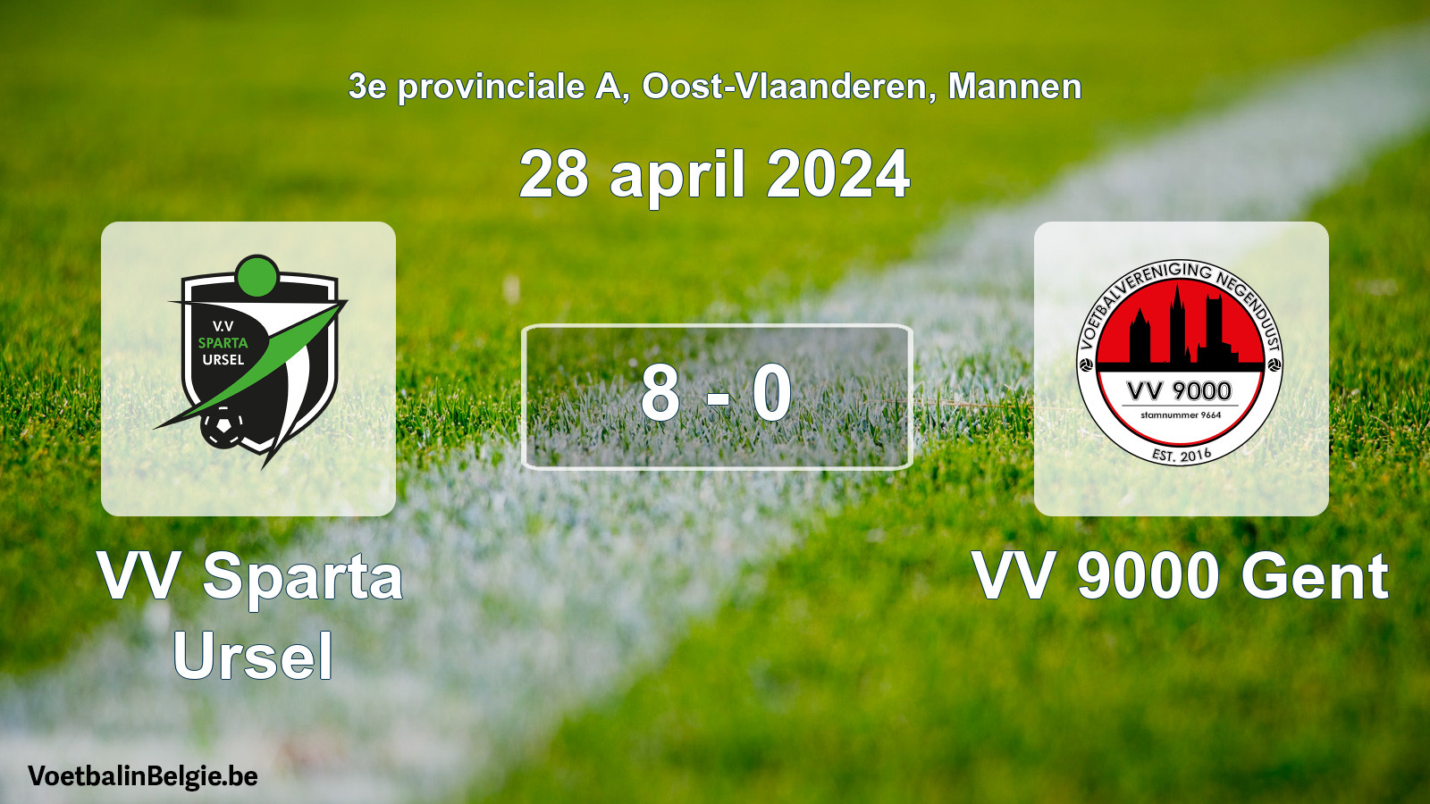 Gespeelde wedstrijd mannenvoetbal: VV Sparta Ursel - VV 9000 Gent 8 - 0 (28 april 2024)