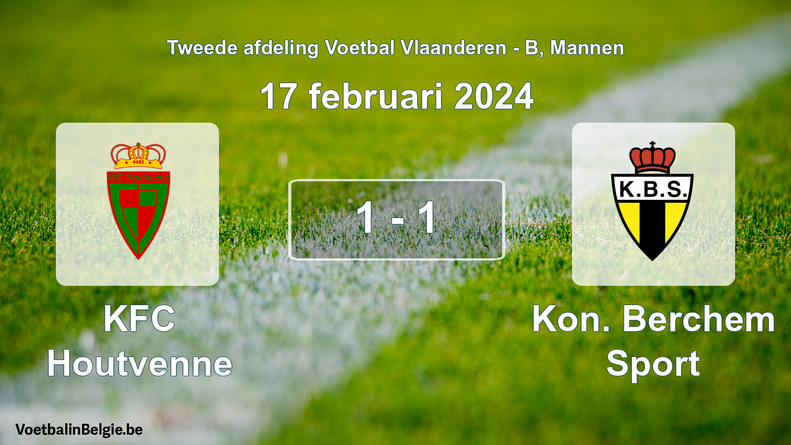 Gespeelde wedstrijd mannenvoetbal: KFC Houtvenne - Kon. Berchem Sport 1 - 1 (17 februari 2024)