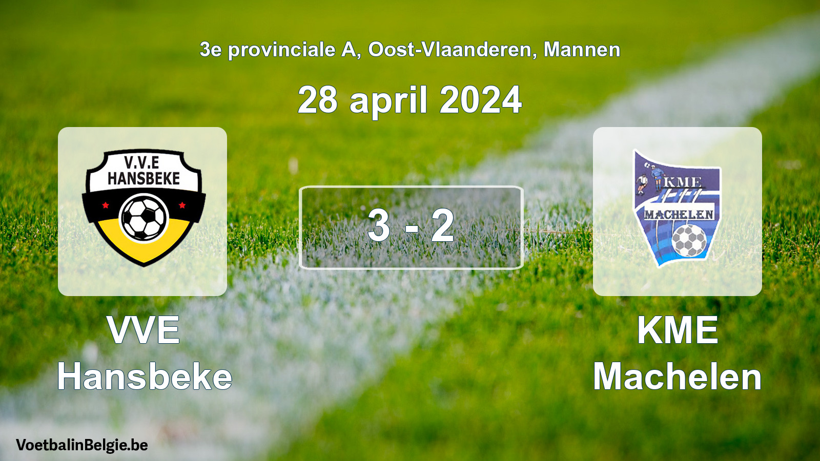 Gespeelde wedstrijd mannenvoetbal: VVE Hansbeke - KME Machelen 3 - 2 (28 april 2024)