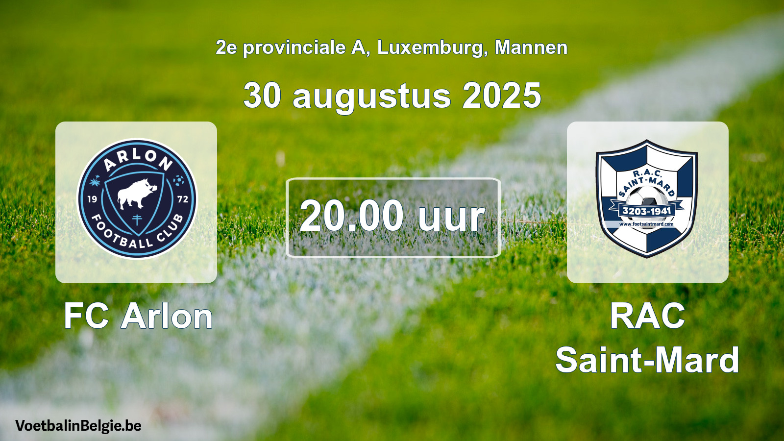 Geplande wedstrijd mannenvoetbal: FC Arlon - RAC Saint-Mard (30 augustus 2025)