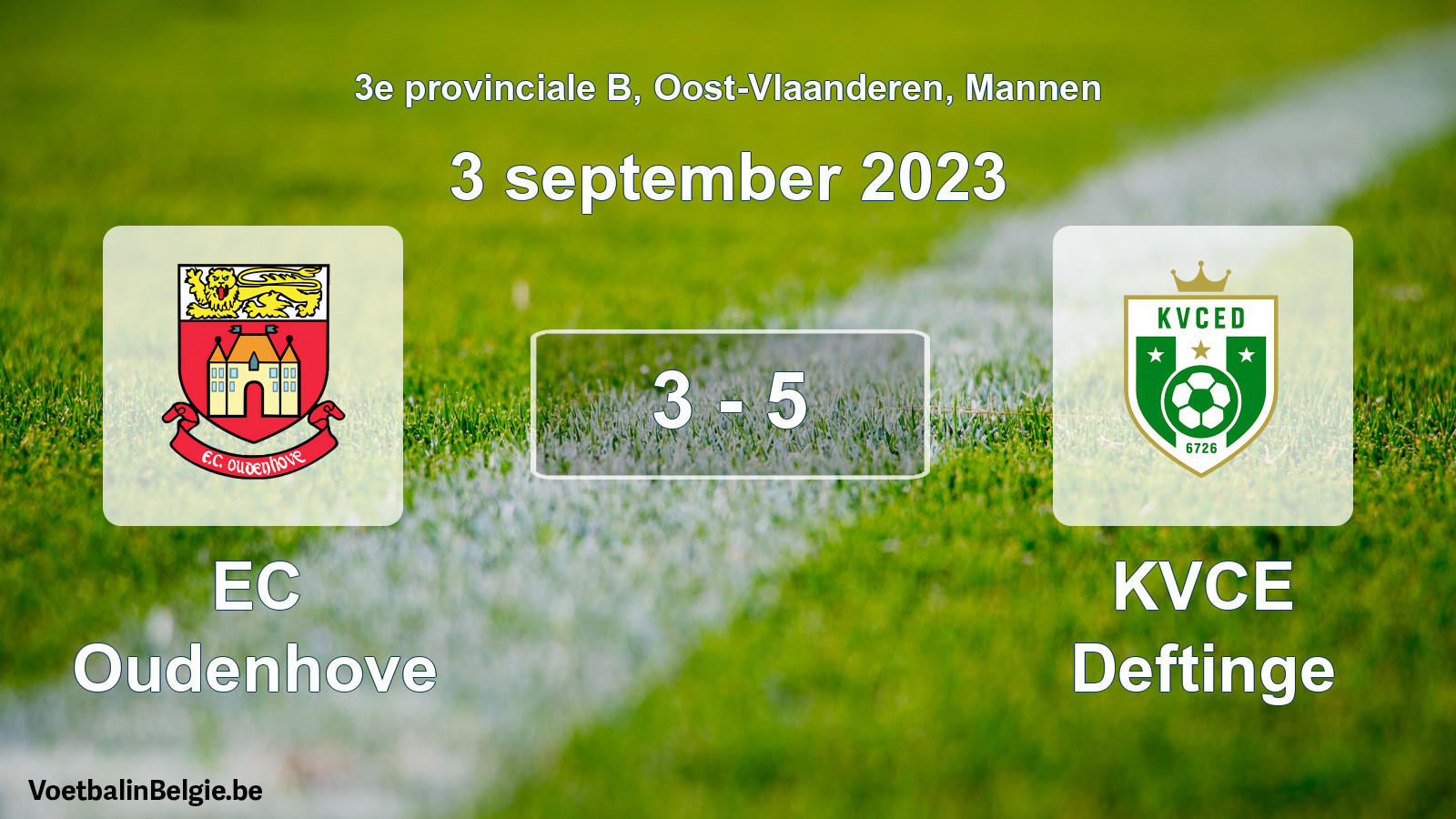 Gespeelde wedstrijd mannenvoetbal: EC Oudenhove - KVCE Deftinge 3 - 5 (3 september 2023)
