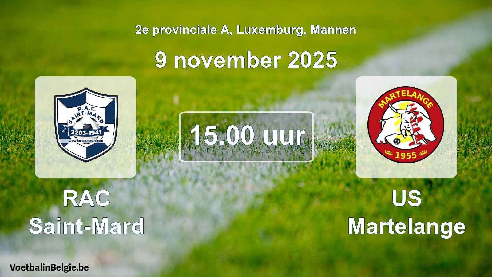 Geplande wedstrijd mannenvoetbal: RAC Saint-Mard - US Martelange (9 november 2025)