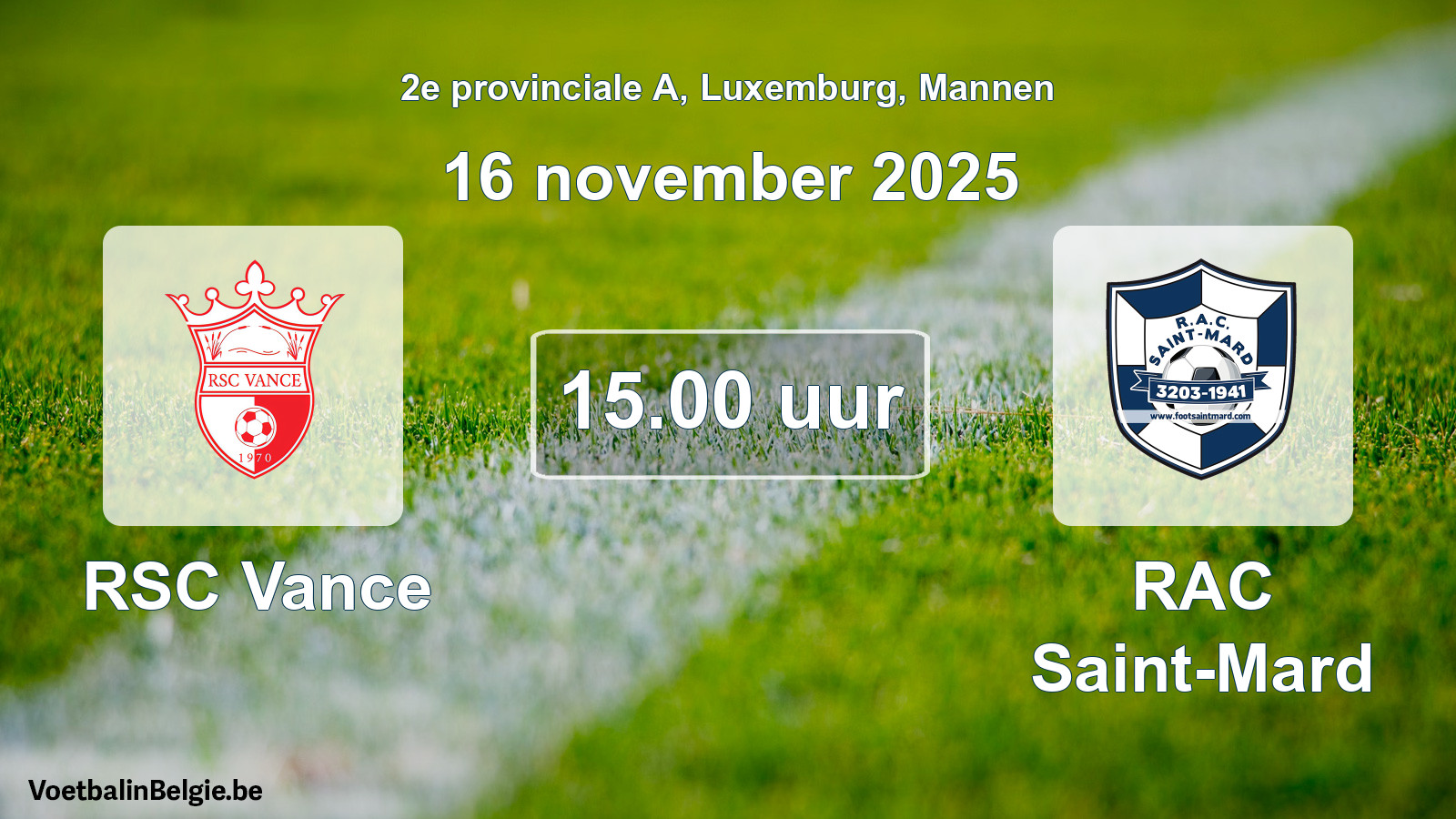 Geplande wedstrijd mannenvoetbal: RSC Vance - RAC Saint-Mard (16 november 2025)