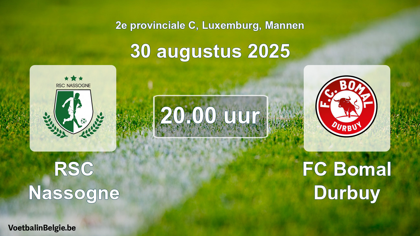Geplande wedstrijd mannenvoetbal: RSC Nassogne - FC Bomal Durbuy (30 augustus 2025)