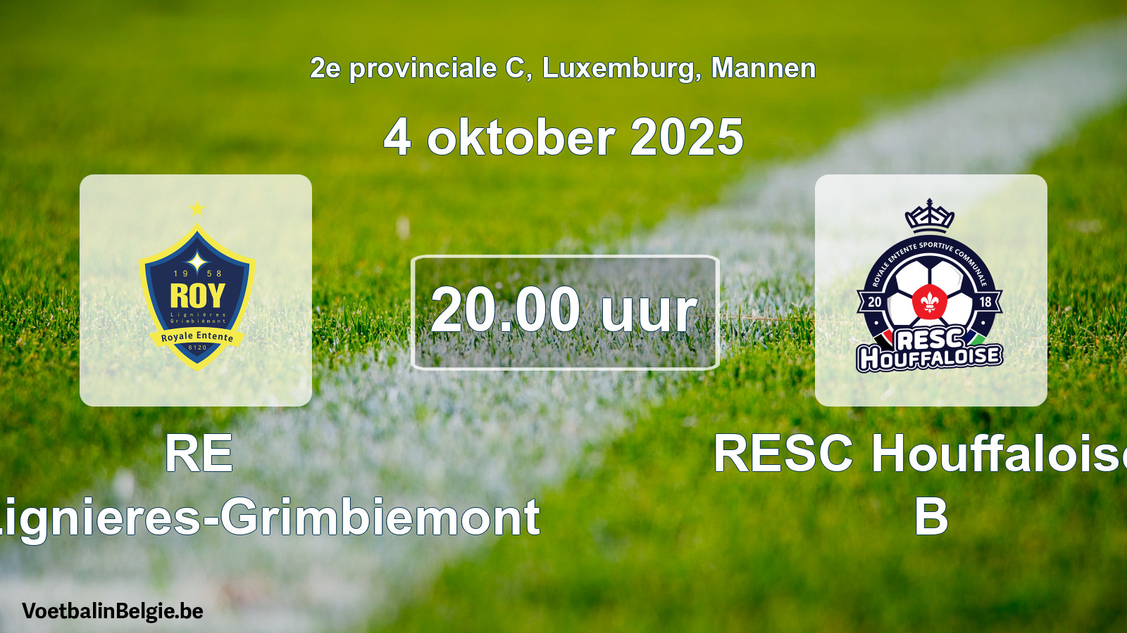 Geplande wedstrijd mannenvoetbal: RE Roy-Lignieres-Grimbiemont - RESC Houffaloise B (4 oktober 2025)