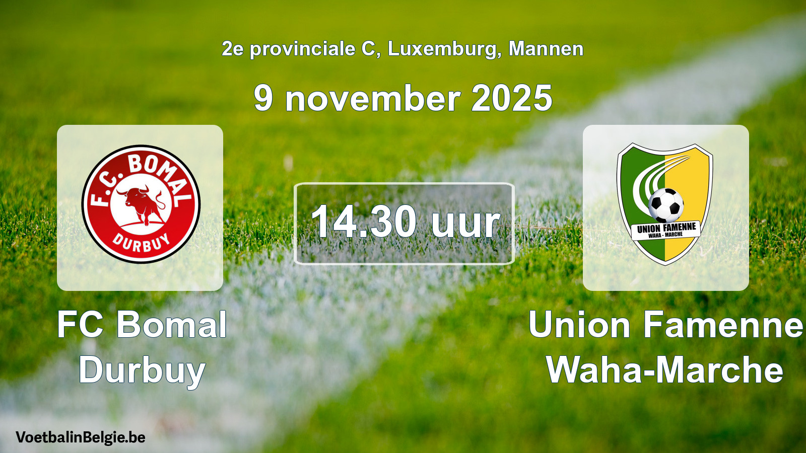 Geplande wedstrijd mannenvoetbal: FC Bomal Durbuy - Union Famenne Waha-Marche (9 november 2025)
