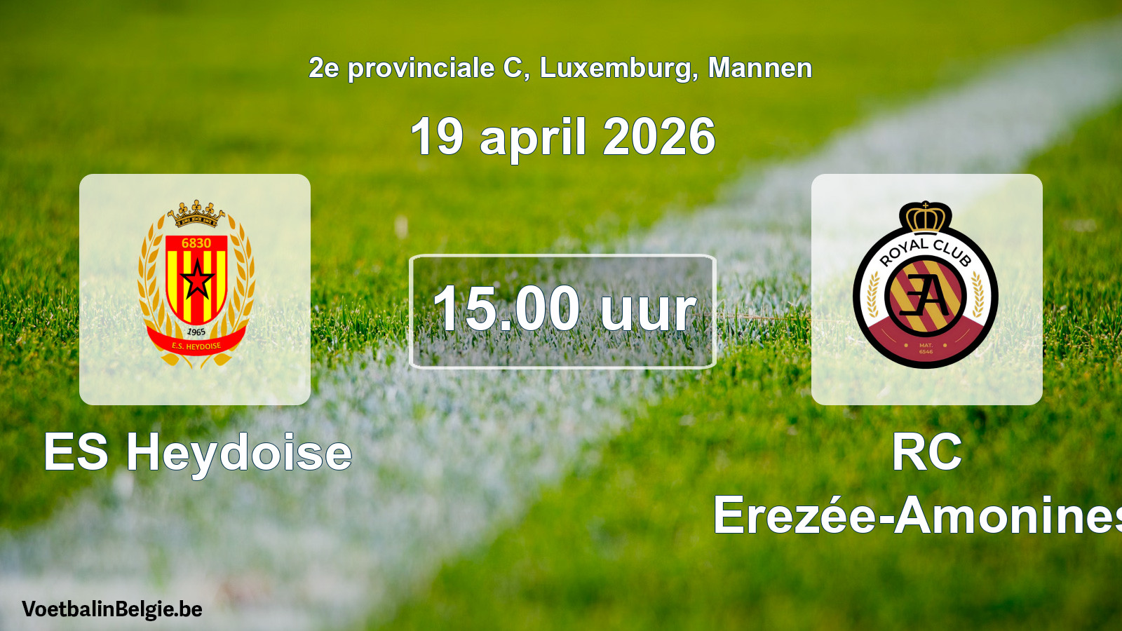 Geplande wedstrijd mannenvoetbal: ES Heydoise - RC Erezée-Amonines (19 april 2026)