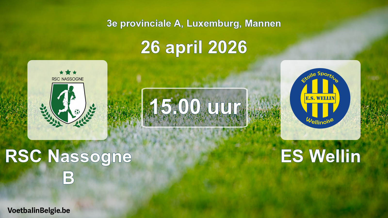 Geplande wedstrijd mannenvoetbal: RSC Nassogne B - ES Wellin (26 april 2026)