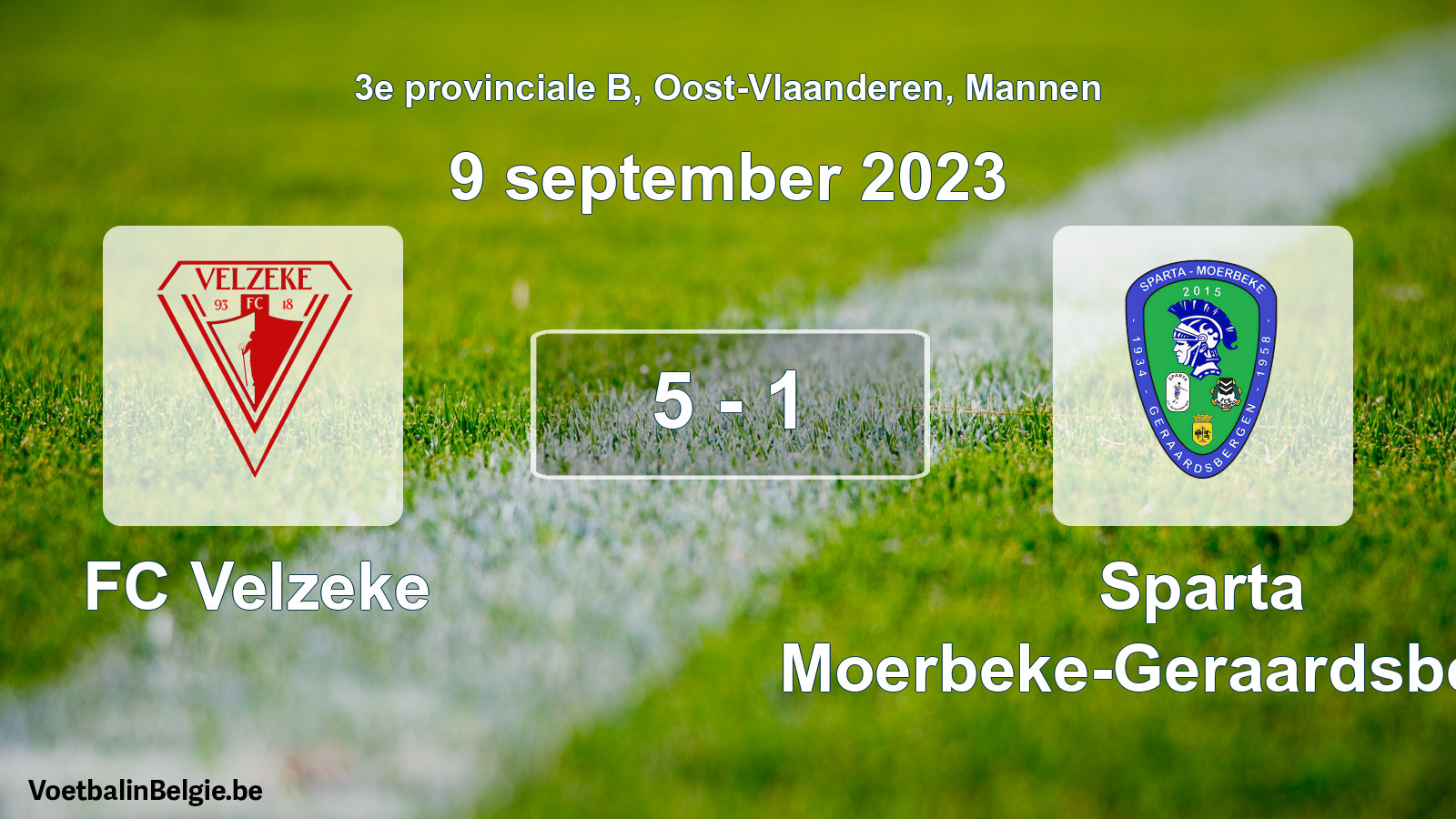 Gespeelde wedstrijd mannenvoetbal: FC Velzeke - Sparta Moerbeke-Geraardsbergen 5 - 1 (9 september 2023)