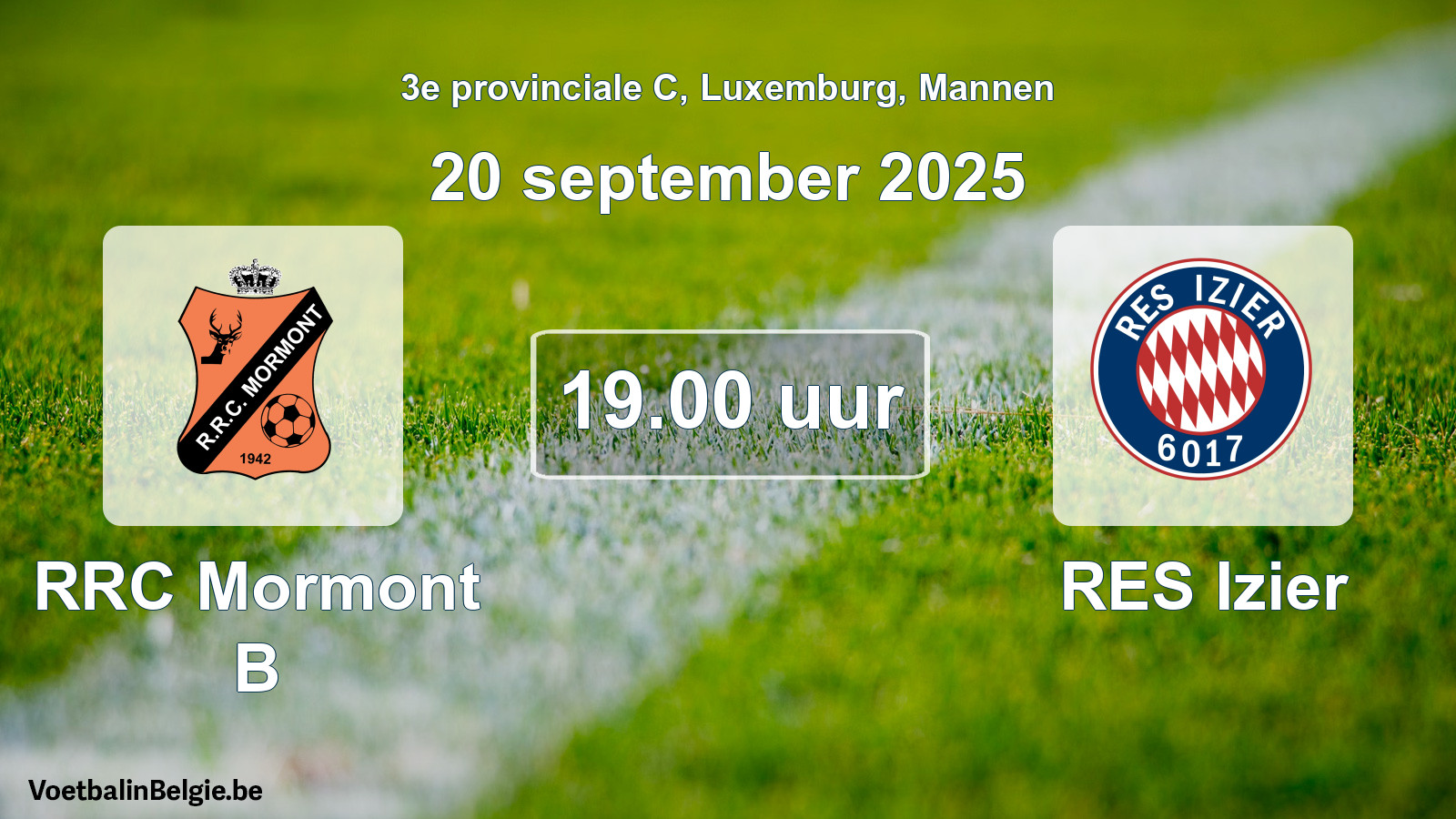 Geplande wedstrijd mannenvoetbal: RRC Mormont B - RES Izier (20 september 2025)