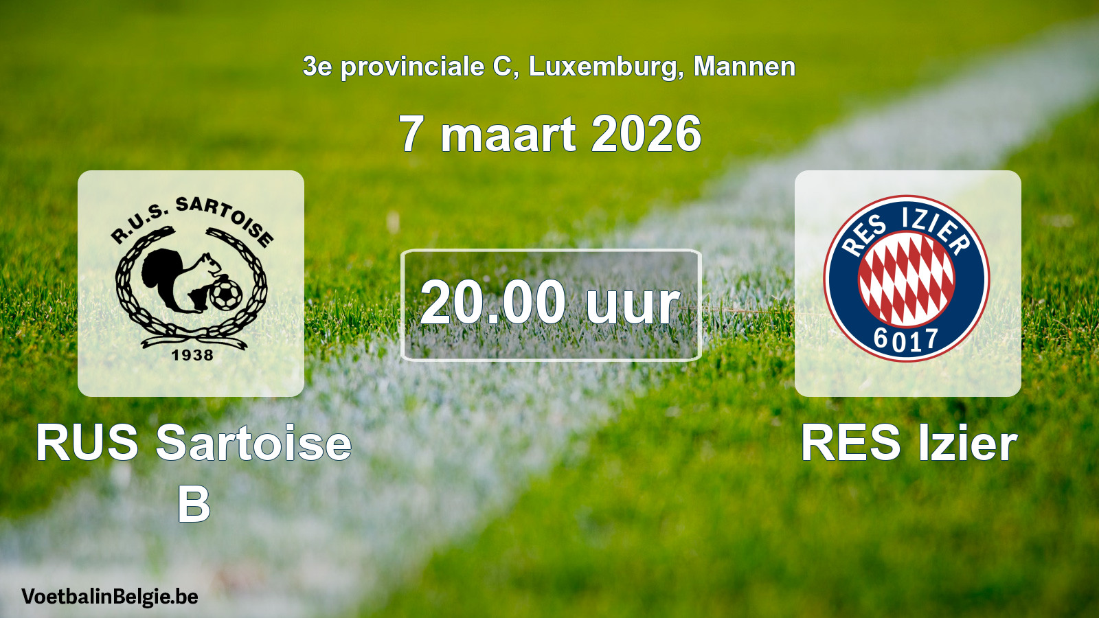 Geplande wedstrijd mannenvoetbal: RUS Sartoise B - RES Izier (7 maart 2026)