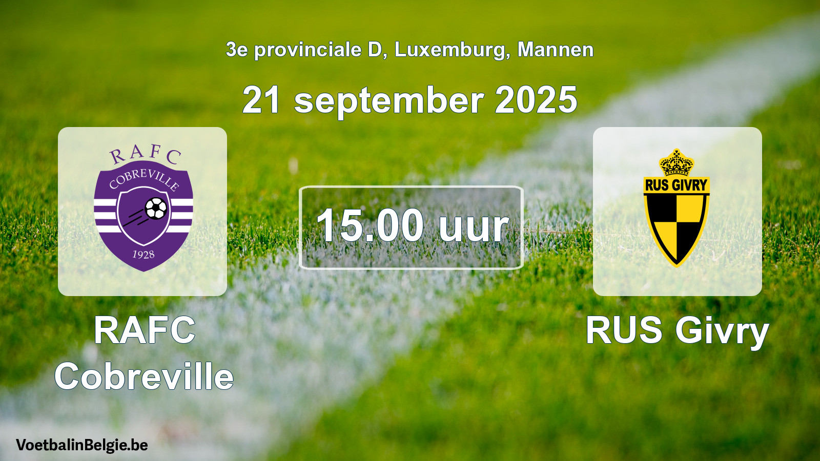 Geplande wedstrijd mannenvoetbal: RAFC Cobreville - RUS Givry (21 september 2025)