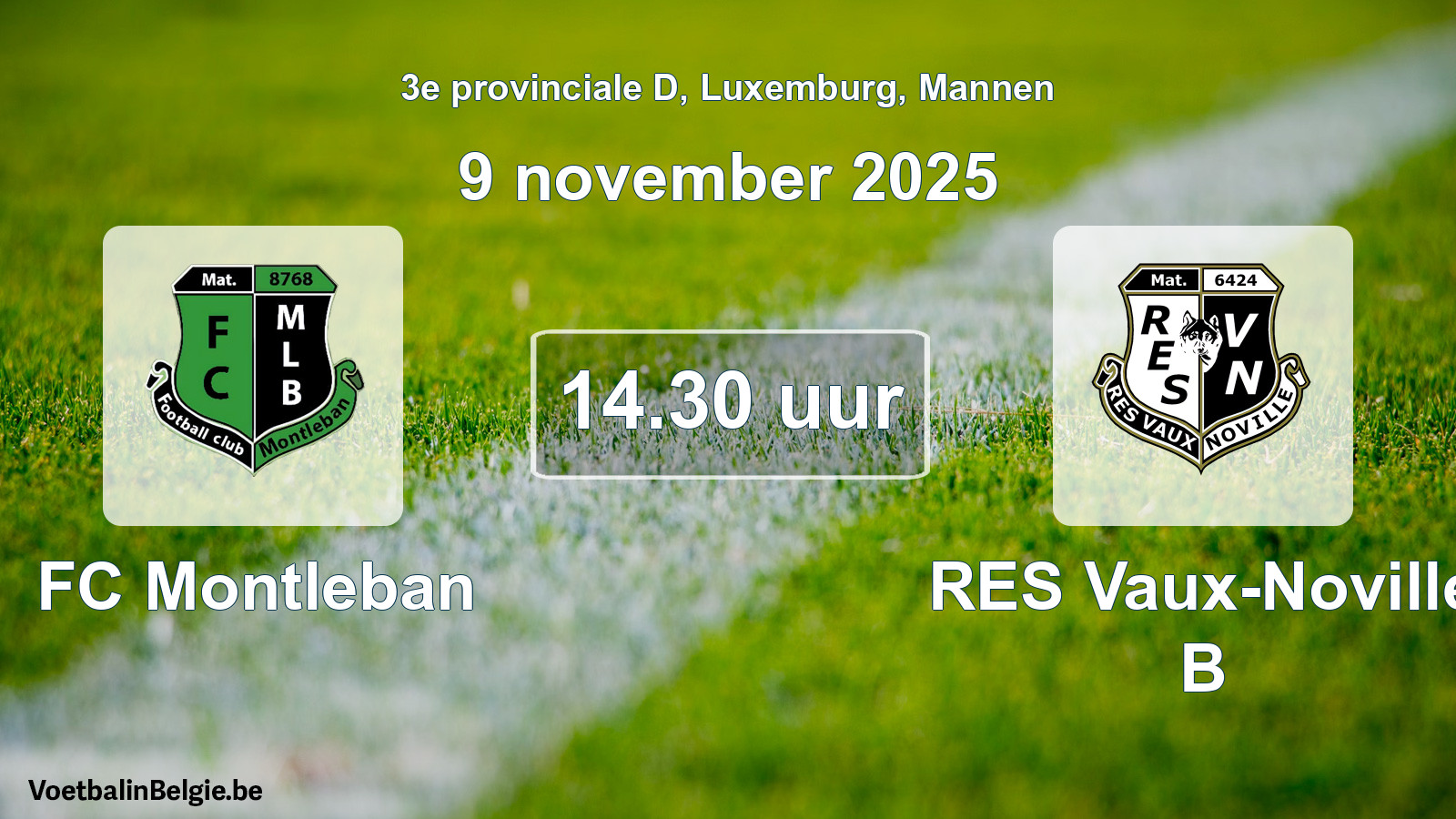 Geplande wedstrijd mannenvoetbal: FC Montleban - RES Vaux-Noville B (9 november 2025)