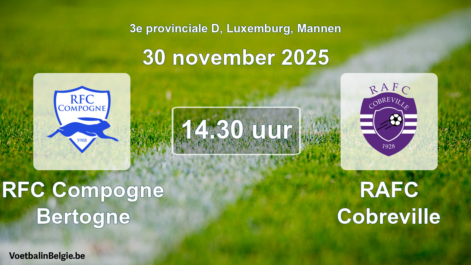 Geplande wedstrijd mannenvoetbal: RFC Compogne Bertogne - RAFC Cobreville (30 november 2025)