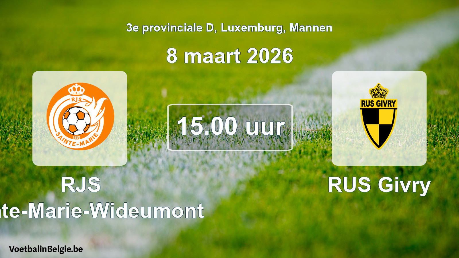 Geplande wedstrijd mannenvoetbal: RJS Sainte-Marie-Wideumont - RUS Givry (8 maart 2026)