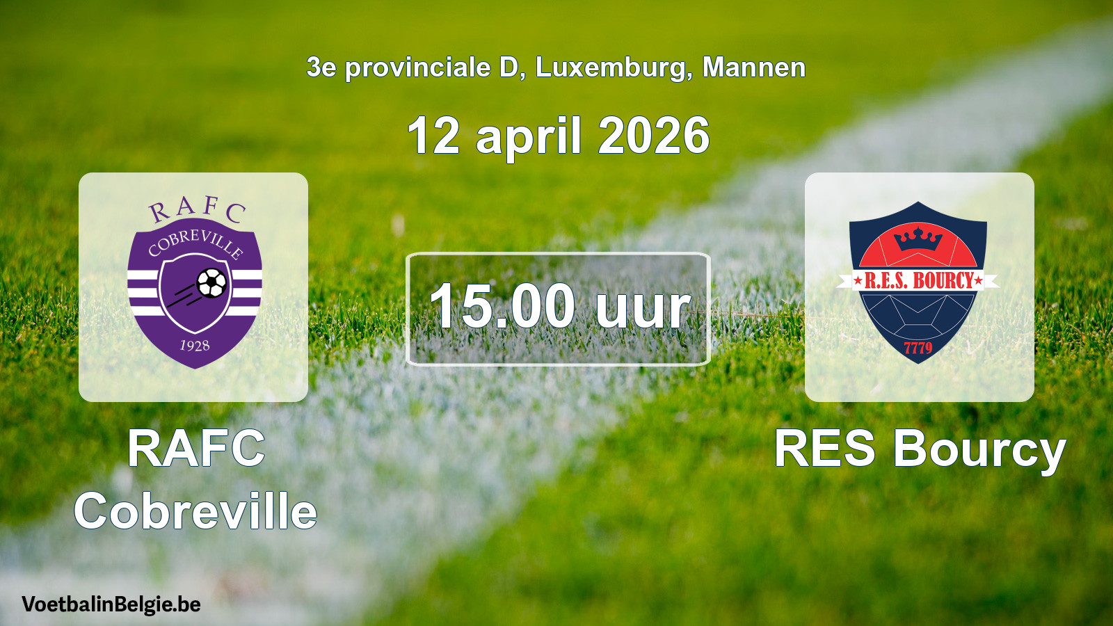 Geplande wedstrijd mannenvoetbal: RAFC Cobreville - RES Bourcy (12 april 2026)