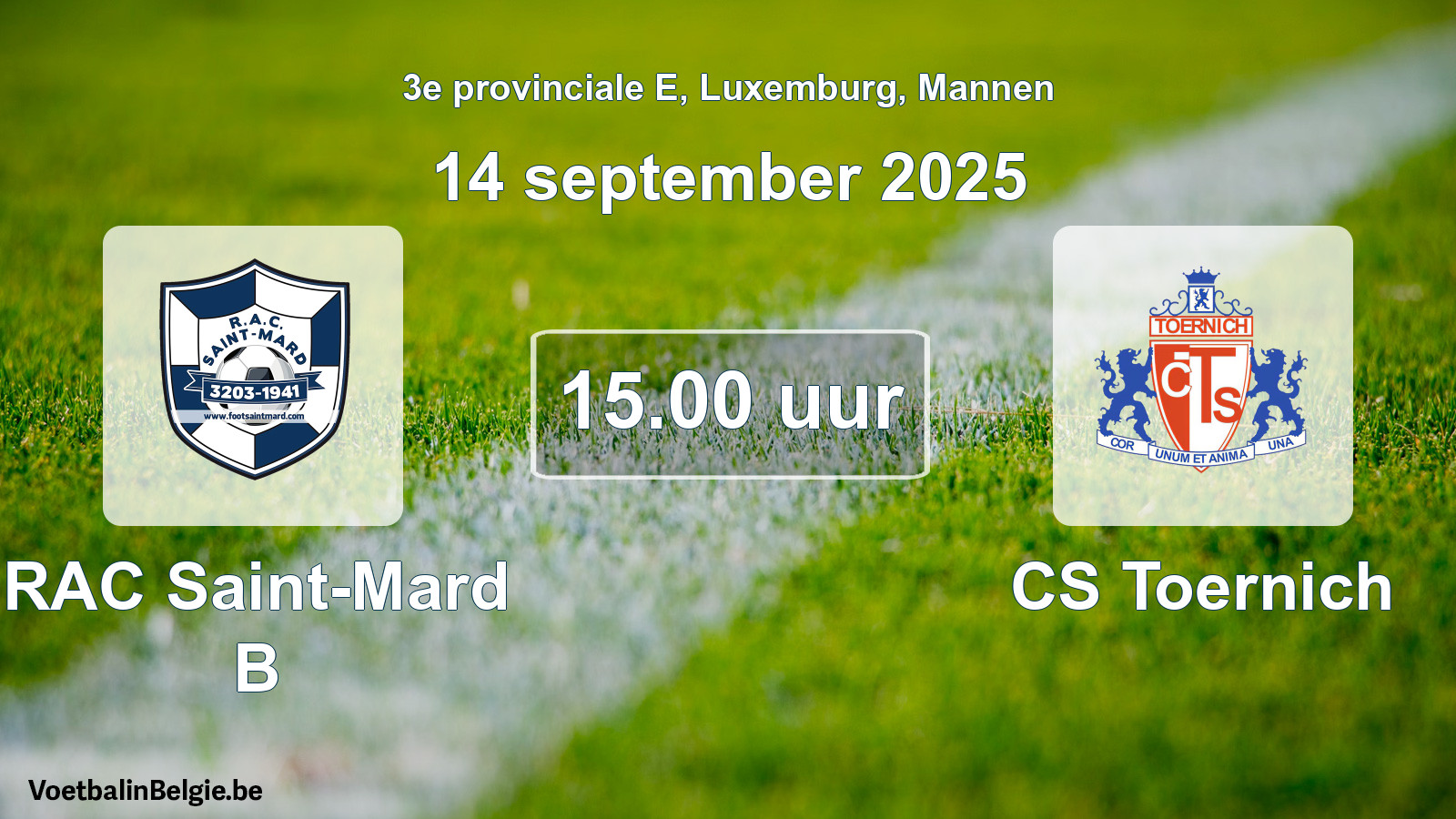 Geplande wedstrijd mannenvoetbal: RAC Saint-Mard B - CS Toernich (14 september 2025)