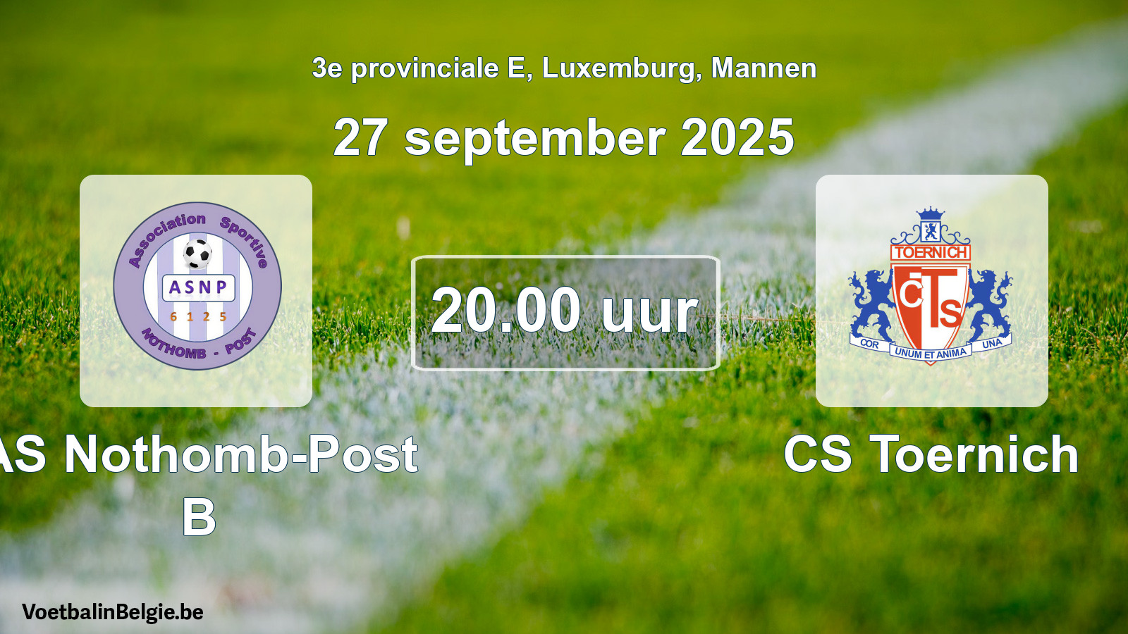 Geplande wedstrijd mannenvoetbal: AS Nothomb-Post B - CS Toernich (27 september 2025)