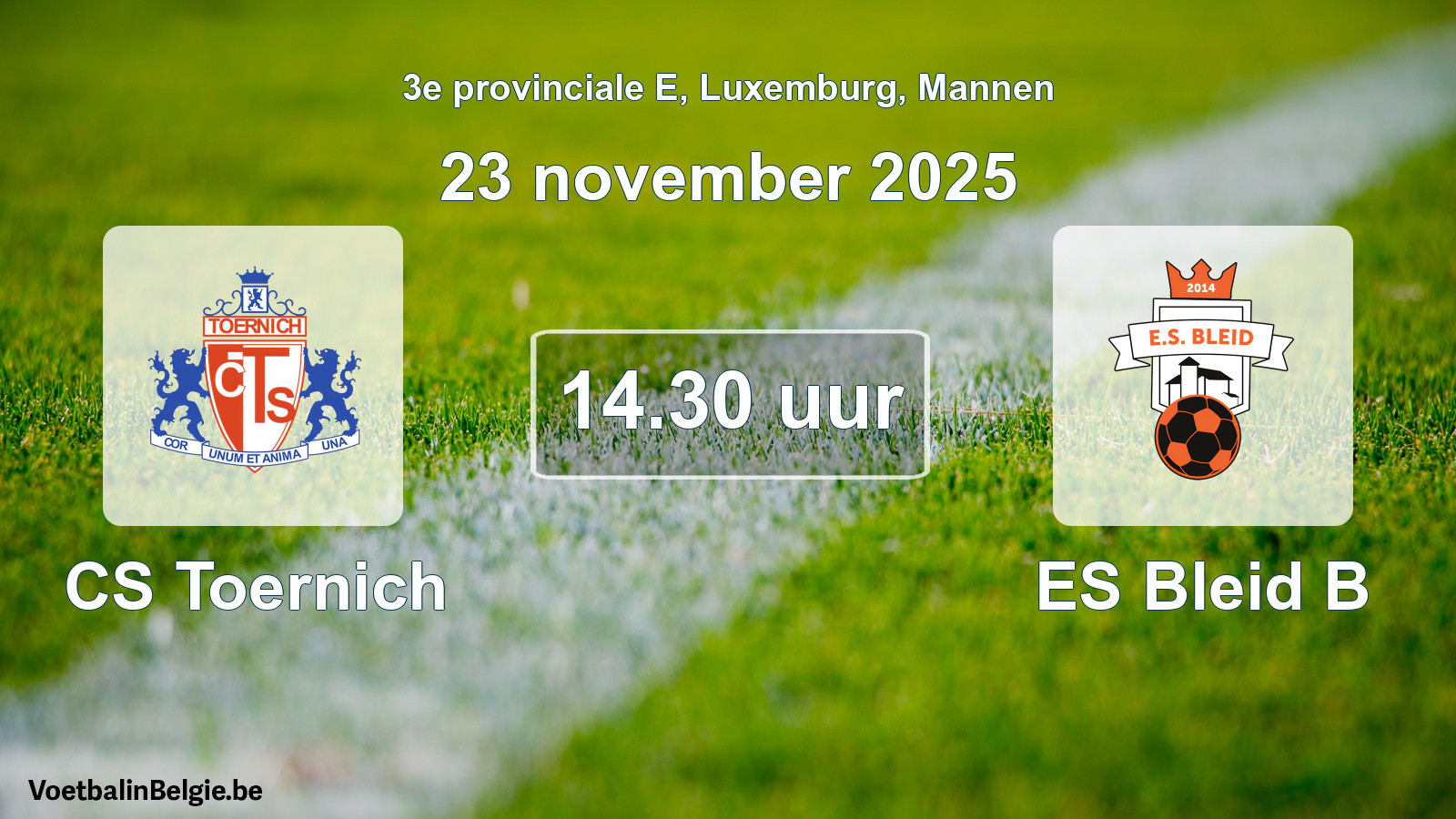 Geplande wedstrijd mannenvoetbal: CS Toernich - ES Bleid B (23 november 2025)