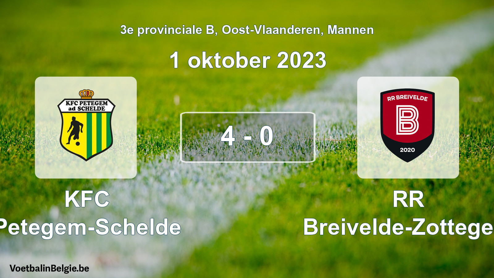 Gespeelde wedstrijd mannenvoetbal: KFC Petegem-Schelde - RR Breivelde-Zottegem 4 - 0 (1 oktober 2023)