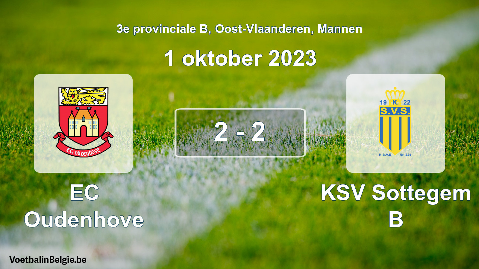 Gespeelde wedstrijd mannenvoetbal: EC Oudenhove - KSV Sottegem B 2 - 2 (1 oktober 2023)