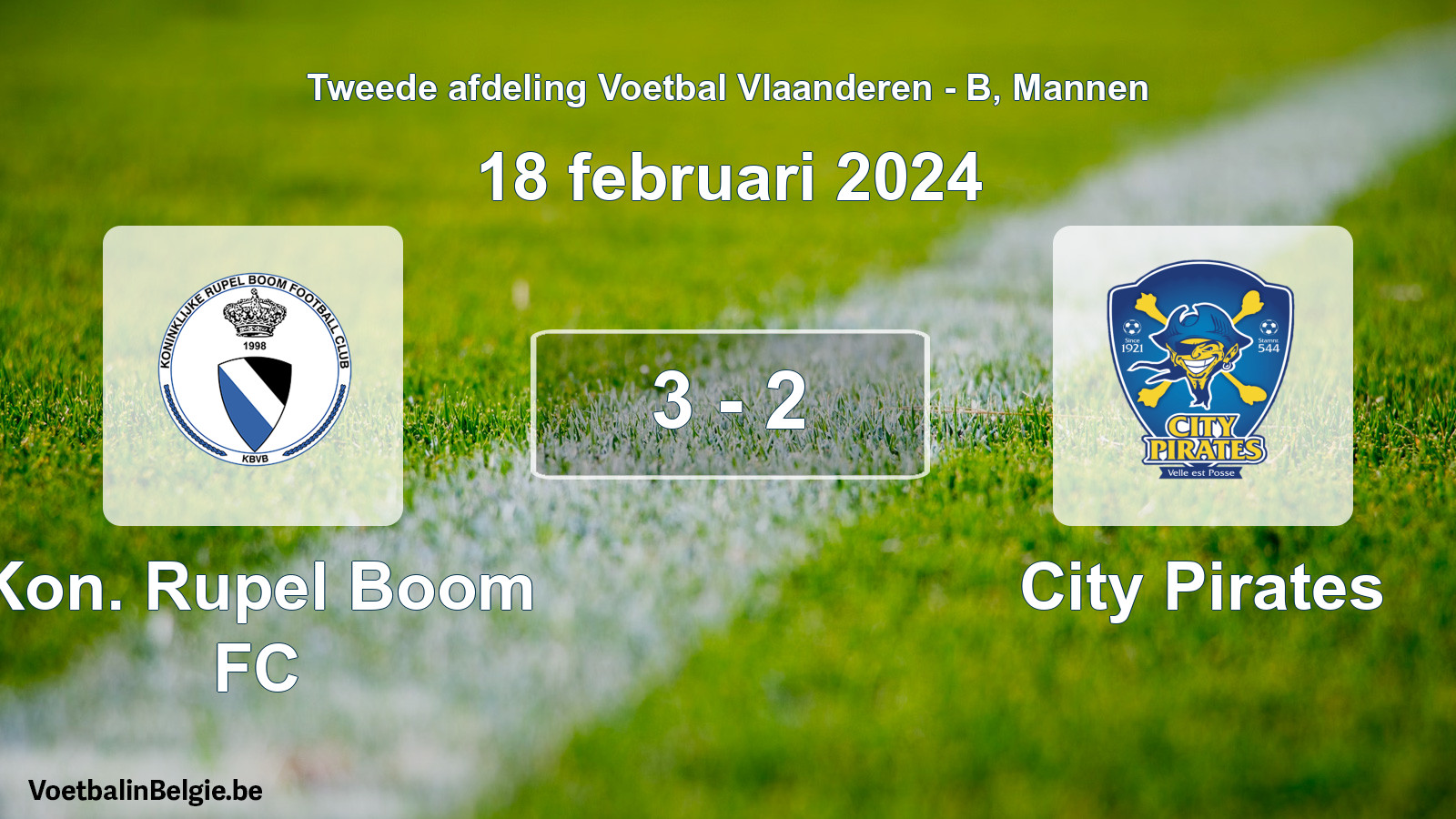Gespeelde wedstrijd mannenvoetbal: Kon. Rupel Boom FC - City Pirates 3 - 2 (18 februari 2024)