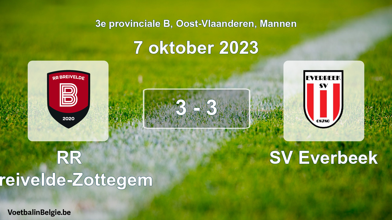 Gespeelde wedstrijd mannenvoetbal: RR Breivelde-Zottegem - SV Everbeek 3 - 3 (7 oktober 2023)