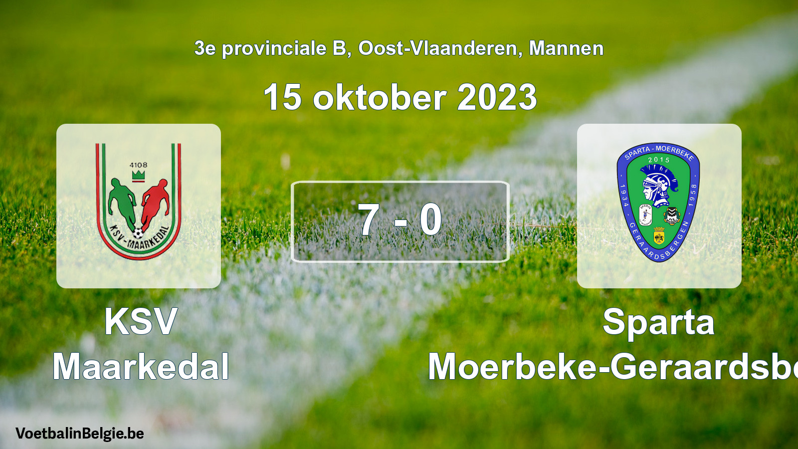 Gespeelde wedstrijd mannenvoetbal: KSV Maarkedal - Sparta Moerbeke-Geraardsbergen 7 - 0 (15 oktober 2023)