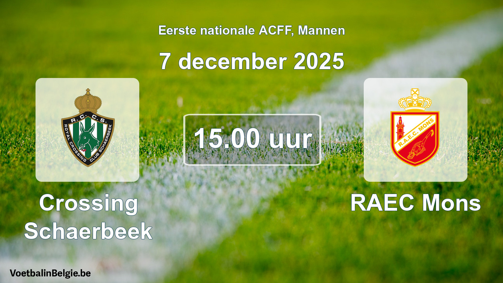 Geplande wedstrijd mannenvoetbal: Crossing Schaerbeek - RAEC Mons (7 december 2025)