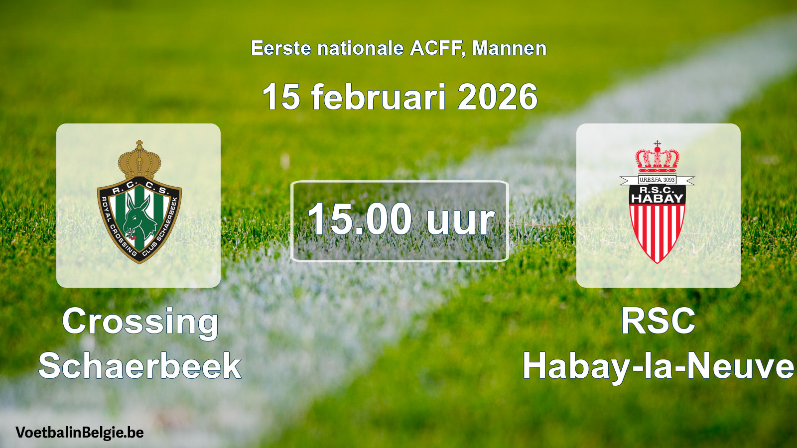 Geplande wedstrijd mannenvoetbal: Crossing Schaerbeek - RSC Habay-la-Neuve (15 februari 2026)