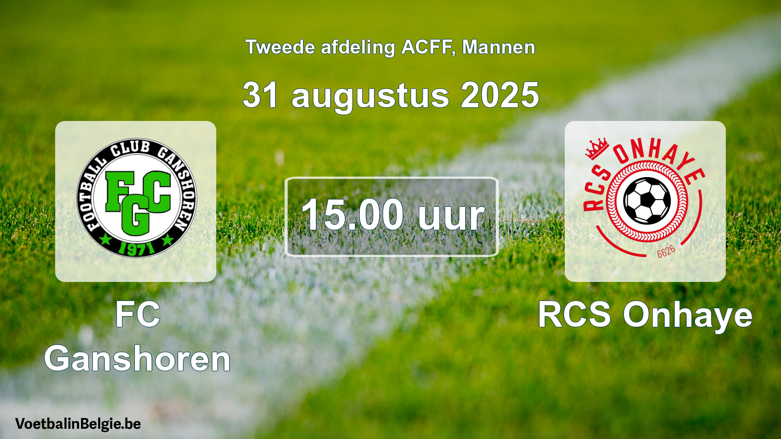 Geplande wedstrijd mannenvoetbal: FC Ganshoren - RCS Onhaye (31 augustus 2025)