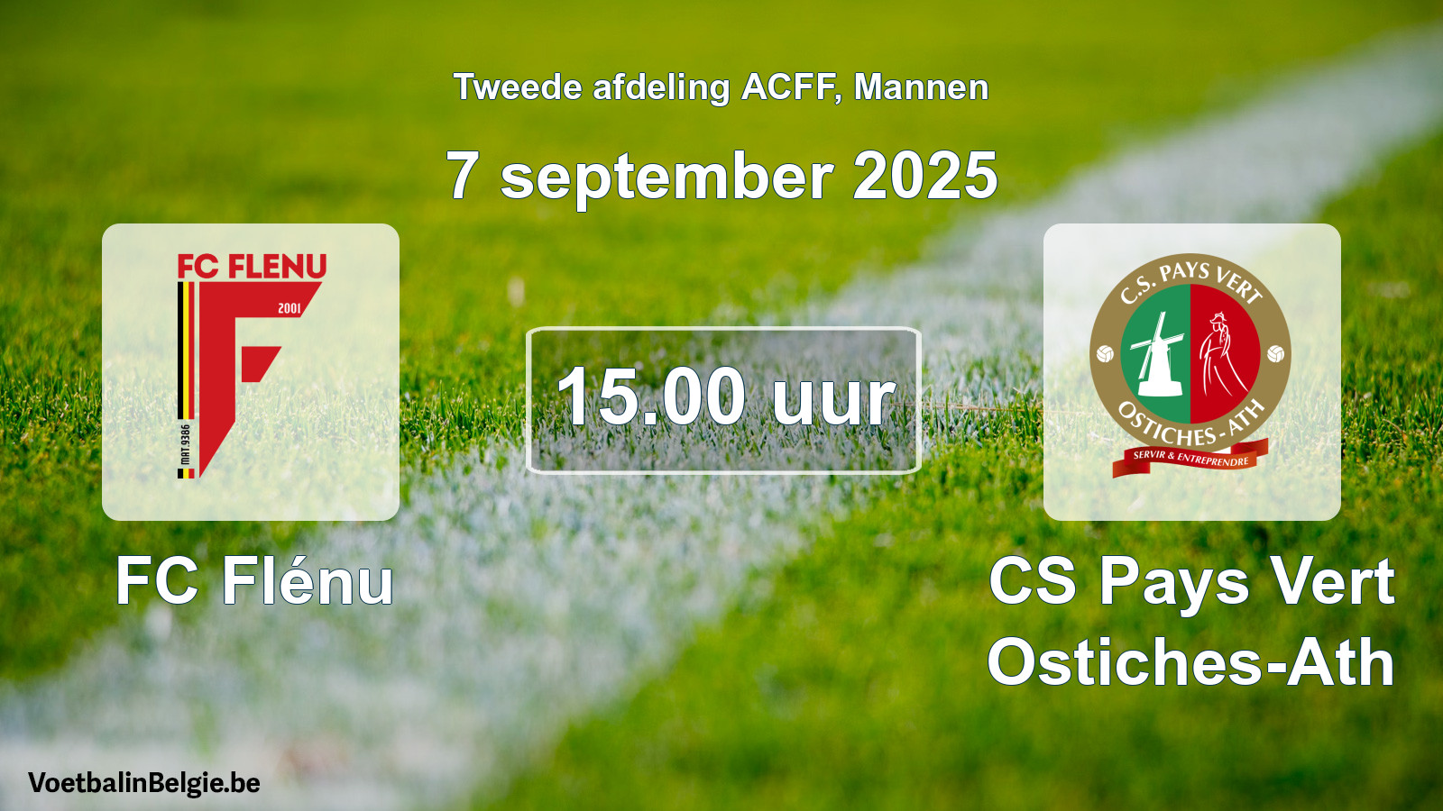Geplande wedstrijd mannenvoetbal: FC Flénu - CS Pays Vert Ostiches-Ath (7 september 2025)