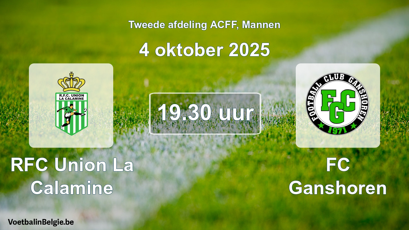 Geplande wedstrijd mannenvoetbal: RFC Union La Calamine - FC Ganshoren (4 oktober 2025)