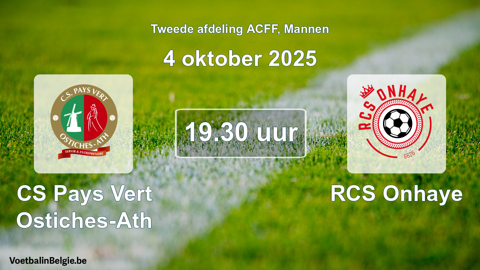 Geplande wedstrijd mannenvoetbal: CS Pays Vert Ostiches-Ath - RCS Onhaye (4 oktober 2025)